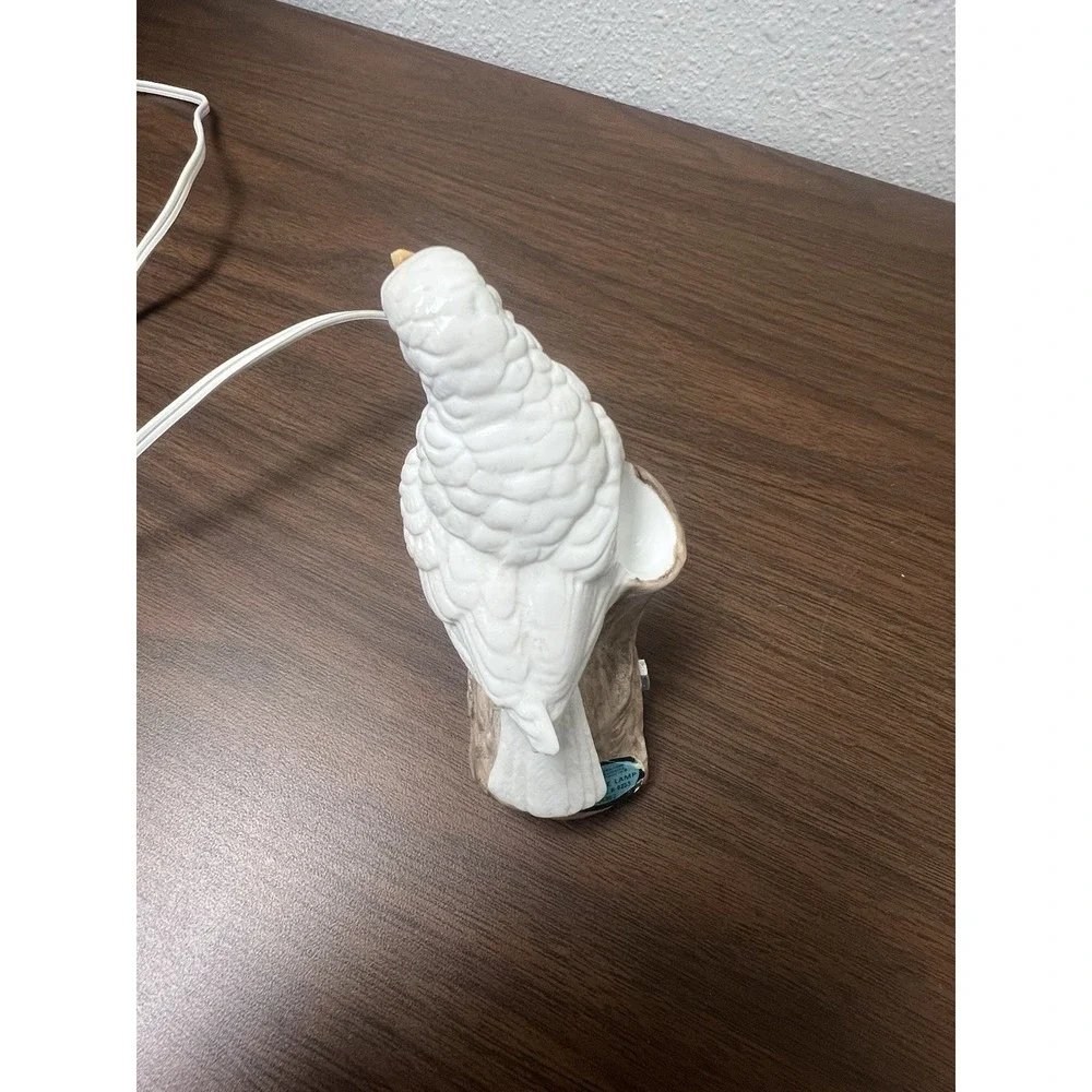 Ceramic Vintage White Bird‎ Perched On Branch Figurine With Light Bulb And Cord